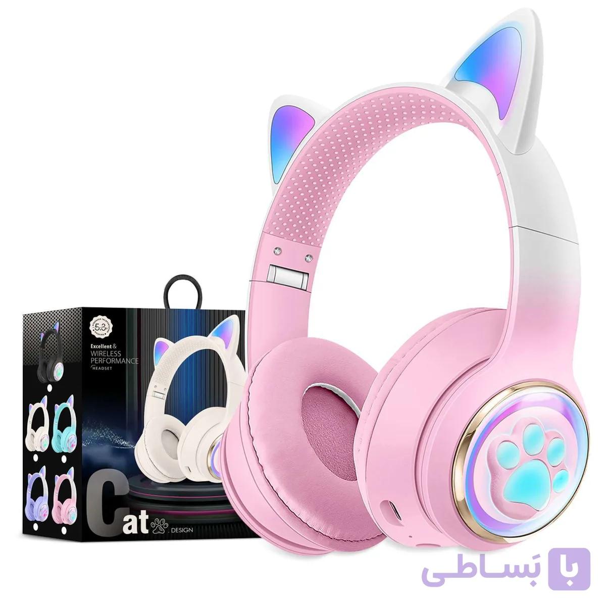 هدست بی سیم فانتزی طرح گربه مدل Wireless AKZ 62 صورتی