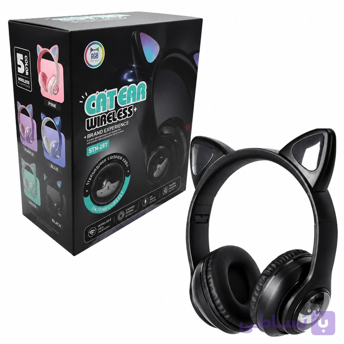 هدست بی سیم فانتزی طرح گربه مدل CAT EAR STN-28T مشکی — تصویر 1