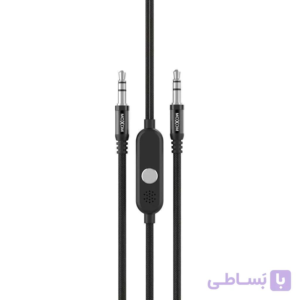 کابل AUX صدا میکروفن دار موکسوم مدل MOXOM AUX-41B مشکی طول 1 متر