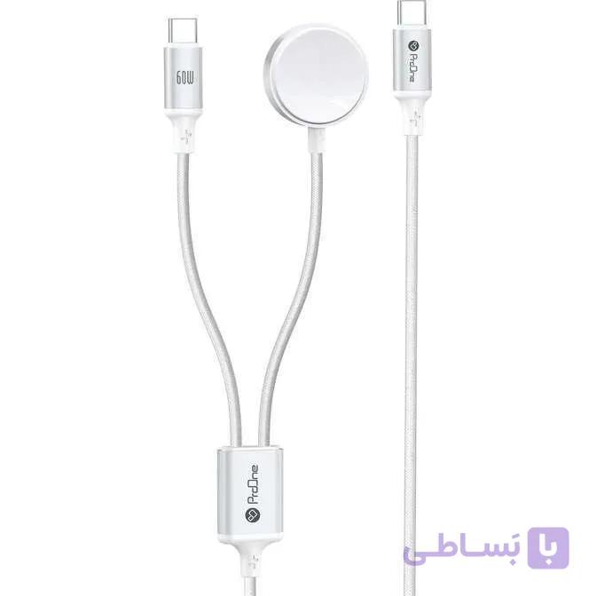 کابل شارژ تایپ سی + شارژر بی سیم ساعت پرووان مدل PROONE PWL830 2IN1 سفید