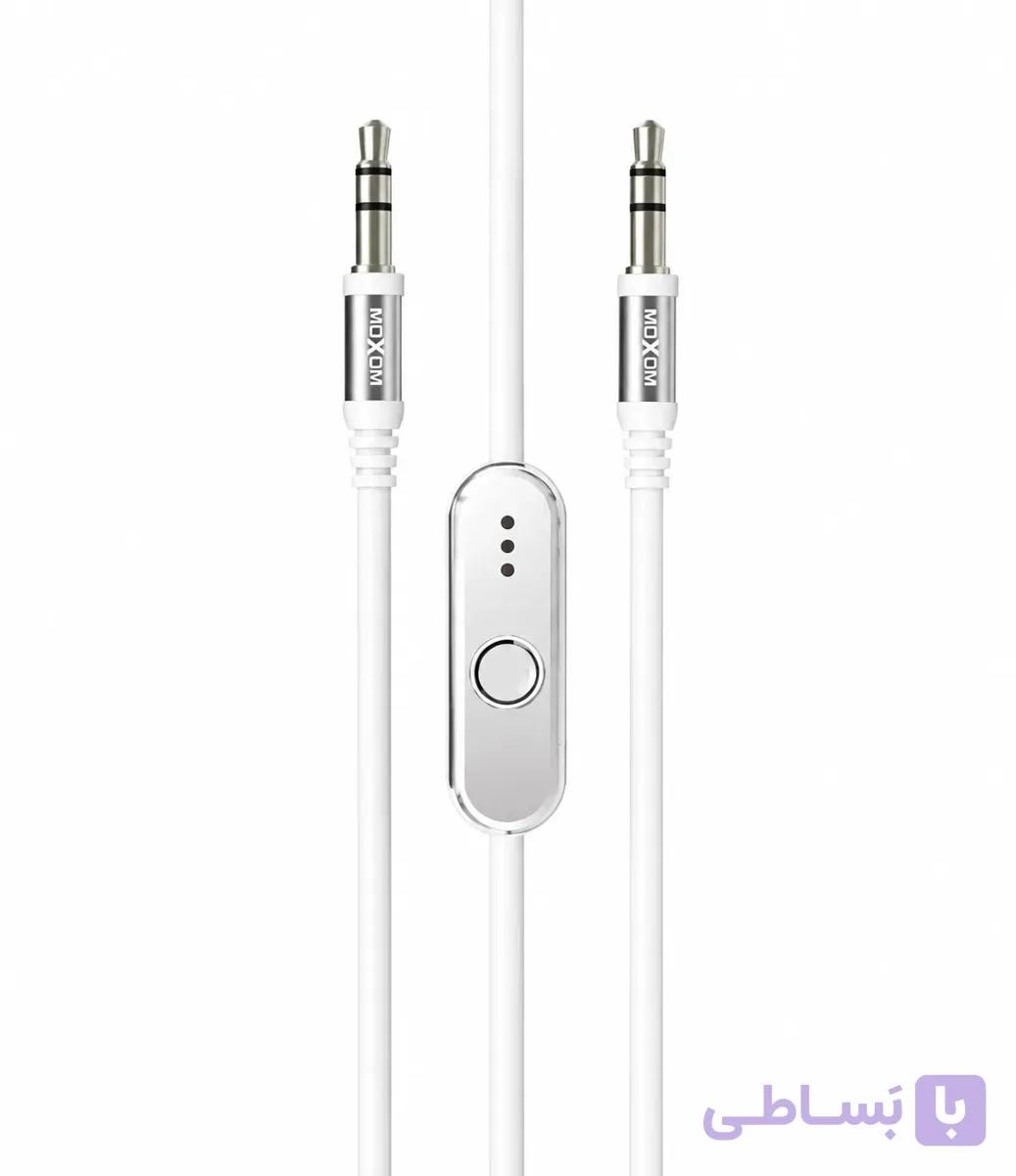 کابل صدا AUX میکروفن دار موکسوم مدل MOXOM AUX-41W سفید به طول 1 متر