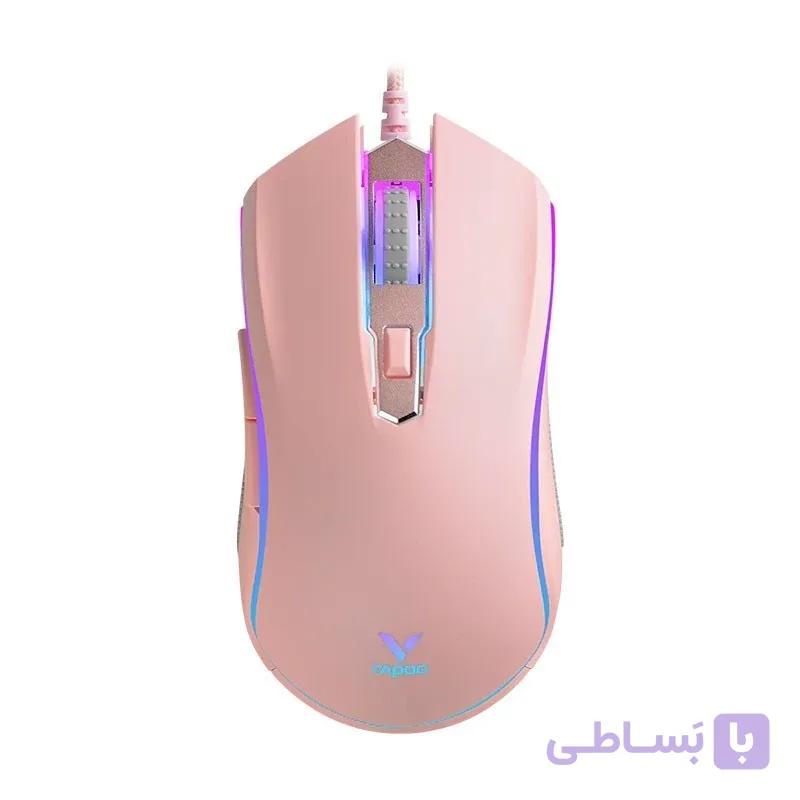 ماوس سیم دار گیمینگ رپو مدل RAPOO V25S صورتی
