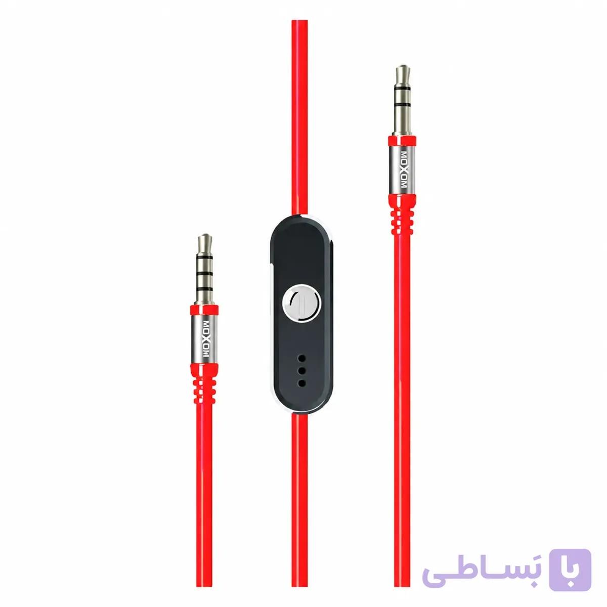 کابل صدا AUX میکروفن دار موکسوم مدل MOXOM AUX-41R قرمز به طول 1 متر