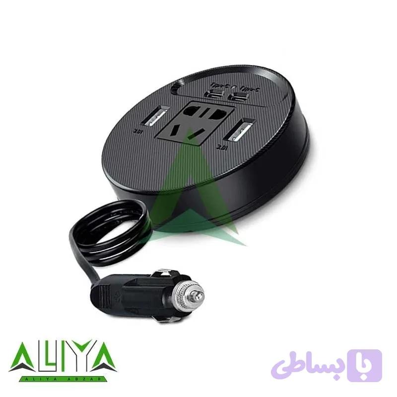 مبدل برق خودرو خروجی AC و 2 پورت USB و Type-C