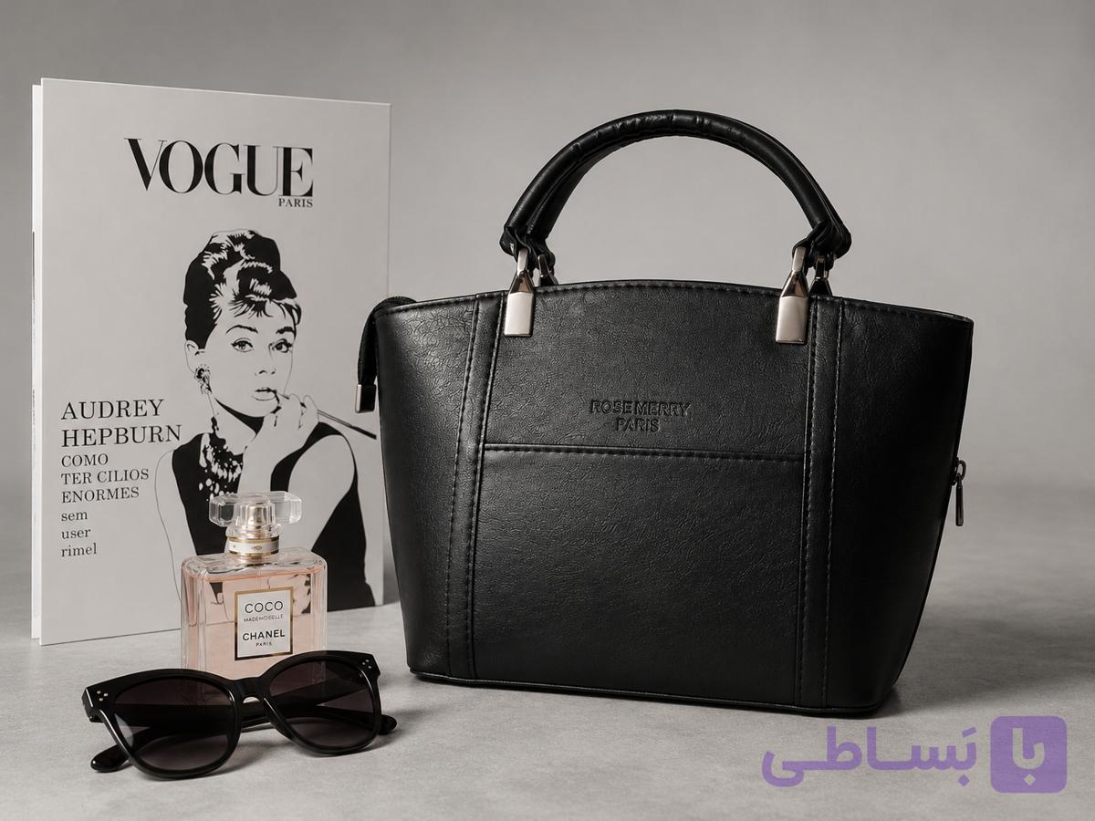 کیف دستی زنانه چرم مدل Rose Merry Paris - مشکی کلاسیک