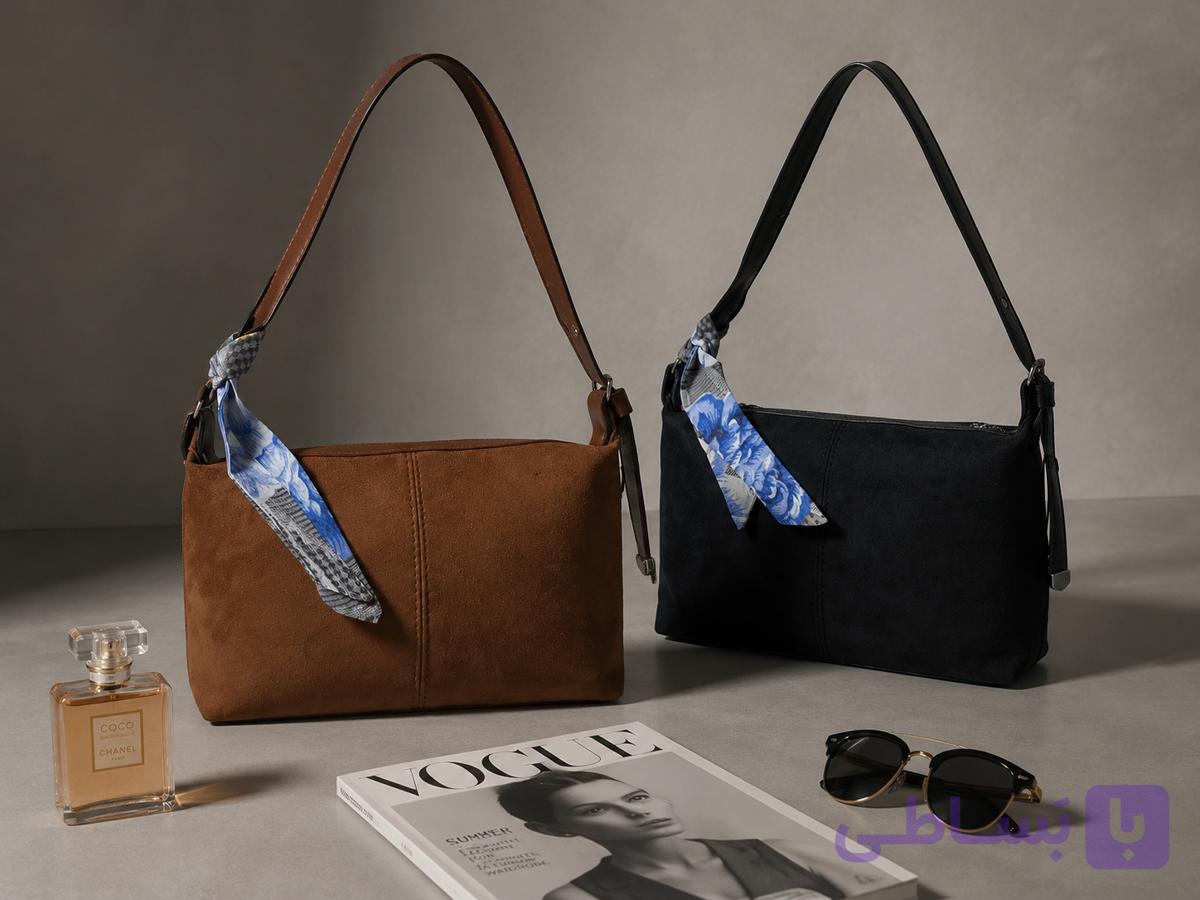 کیف دوشی زنانه جیر شیک با دستمال گردن | مدل Suede Fashion Bag