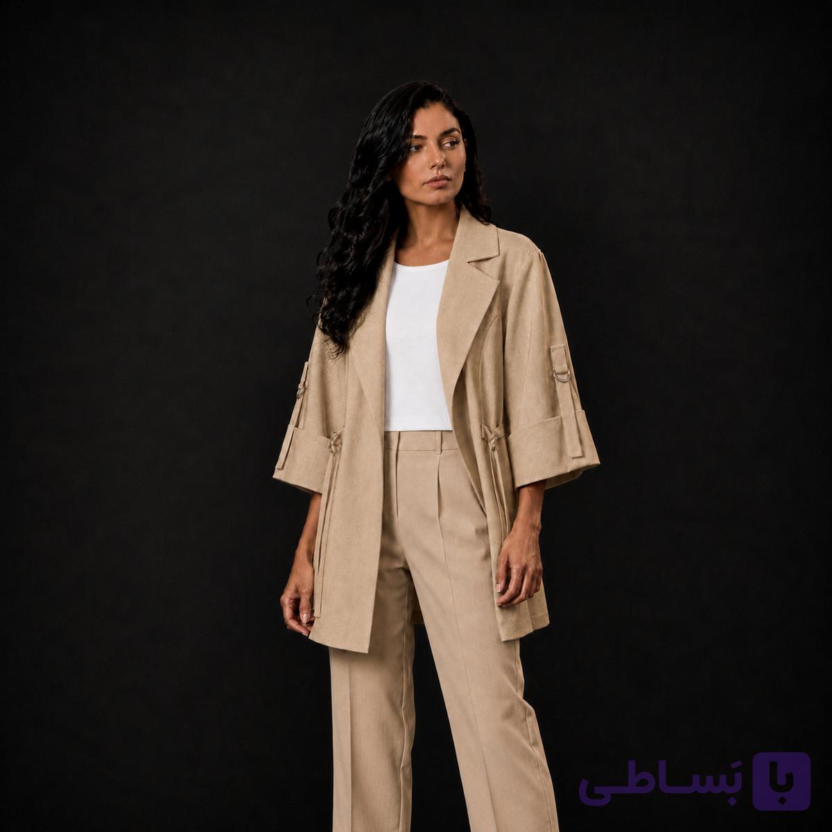مانتو زنانه سگکدار کرپ شاین دیپلمات - فروشگاه پوشاک علی بابا