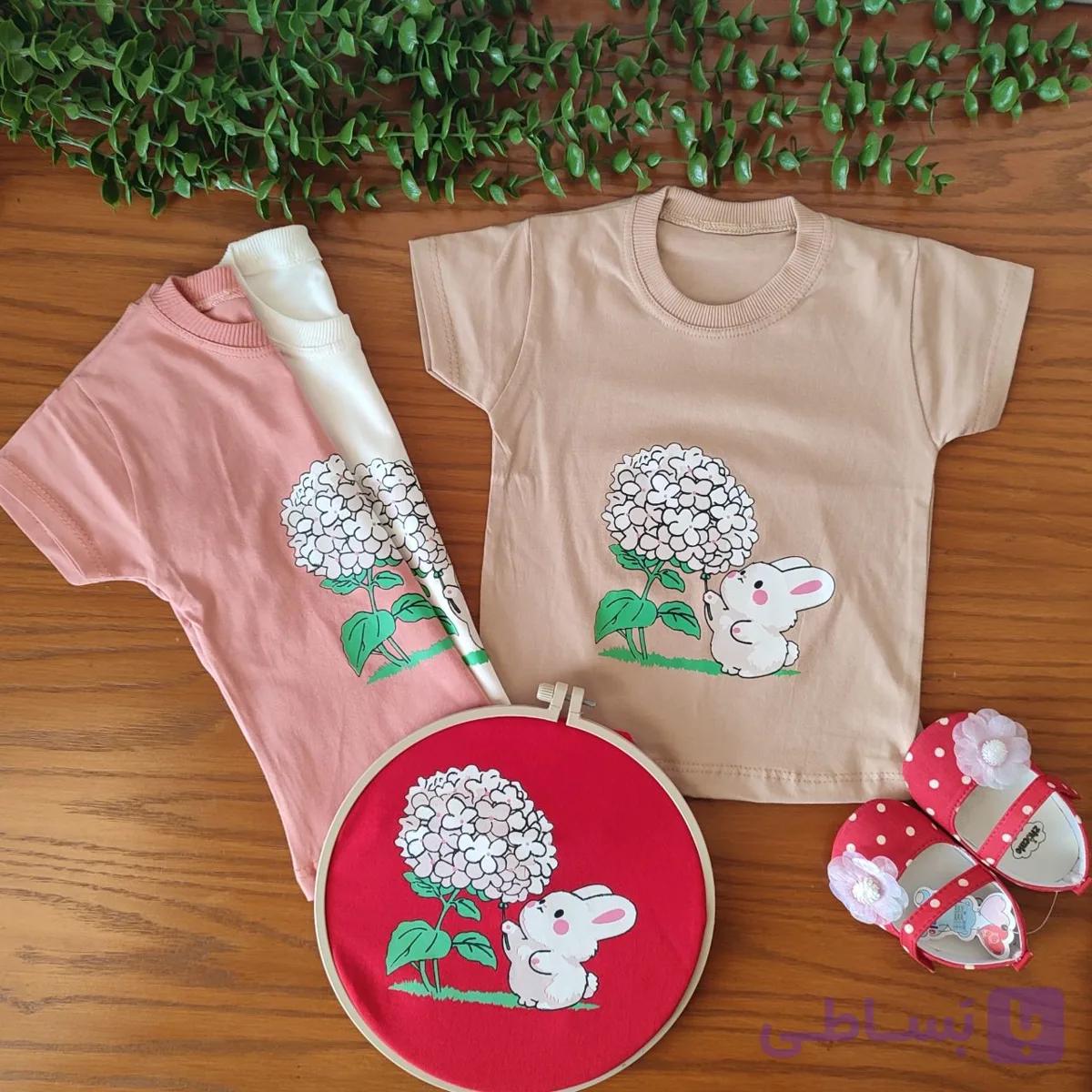 تیشرت تک خرگوش و گل پنبه ای سایز ۳۵ تا ۴۵ کد ۷۵