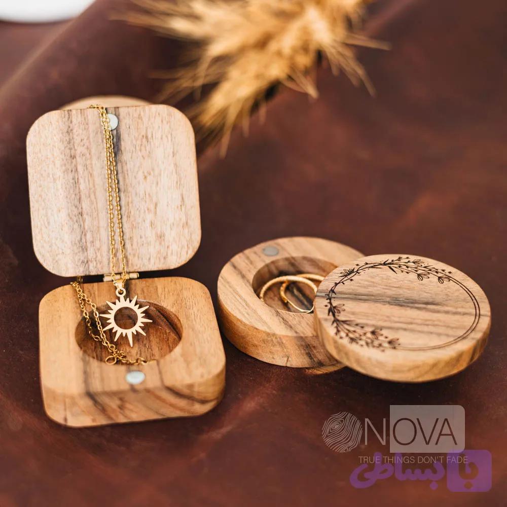 باکس جواهرات چوبی مینیمال با طراحی طبیعی — تصویر 1