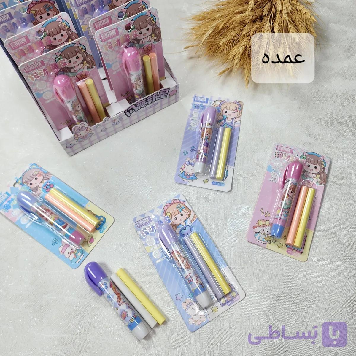پاکن اتودی دخترانه سه رنگ (بنفش، صورتی، آبی) + ۲ پاکن یدک(عمده 3 تایی) — تصویر 1