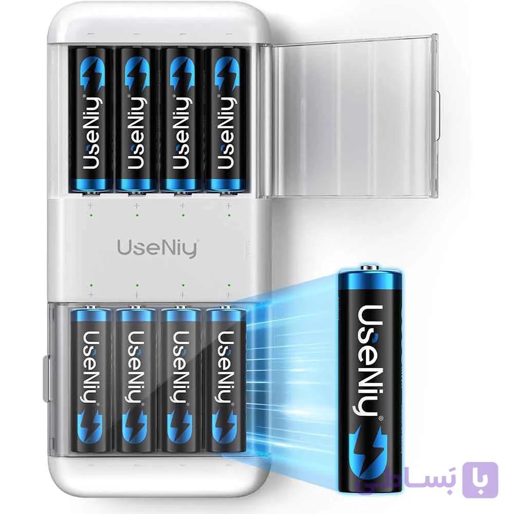 باتری AA لیتیومی و شارژر UseNiy بسته 8 عددی — تصویر 1