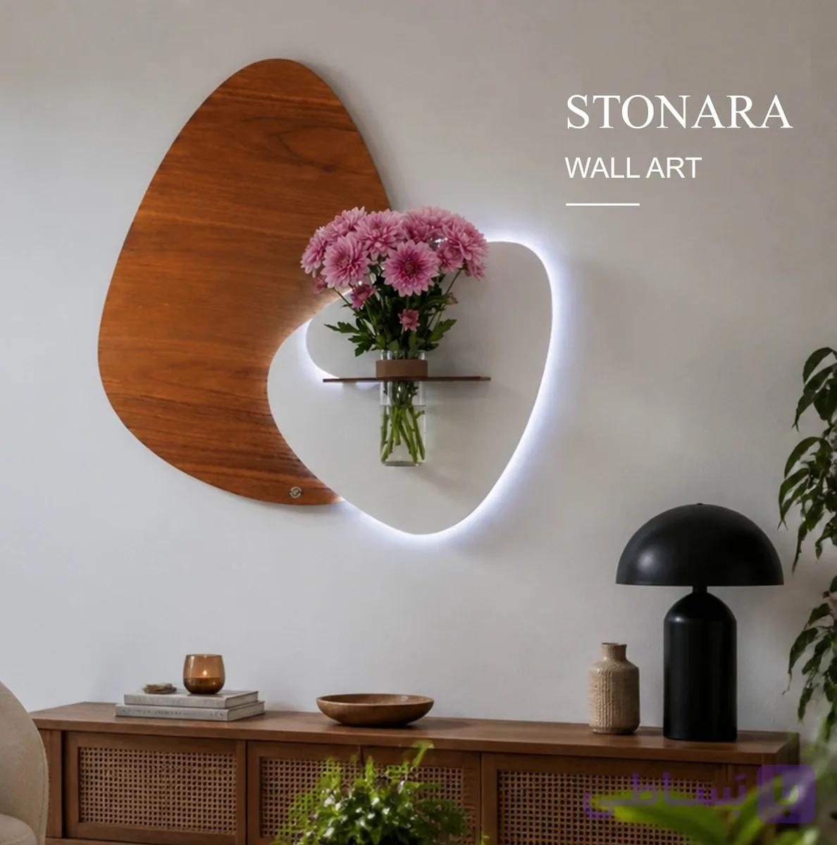 تابلو دیواری مدرن با گلدان شیشه‌ای و نور مخفی RGB به همراه کنترل از راه دور مدل “Stonara” — تصویر 1
