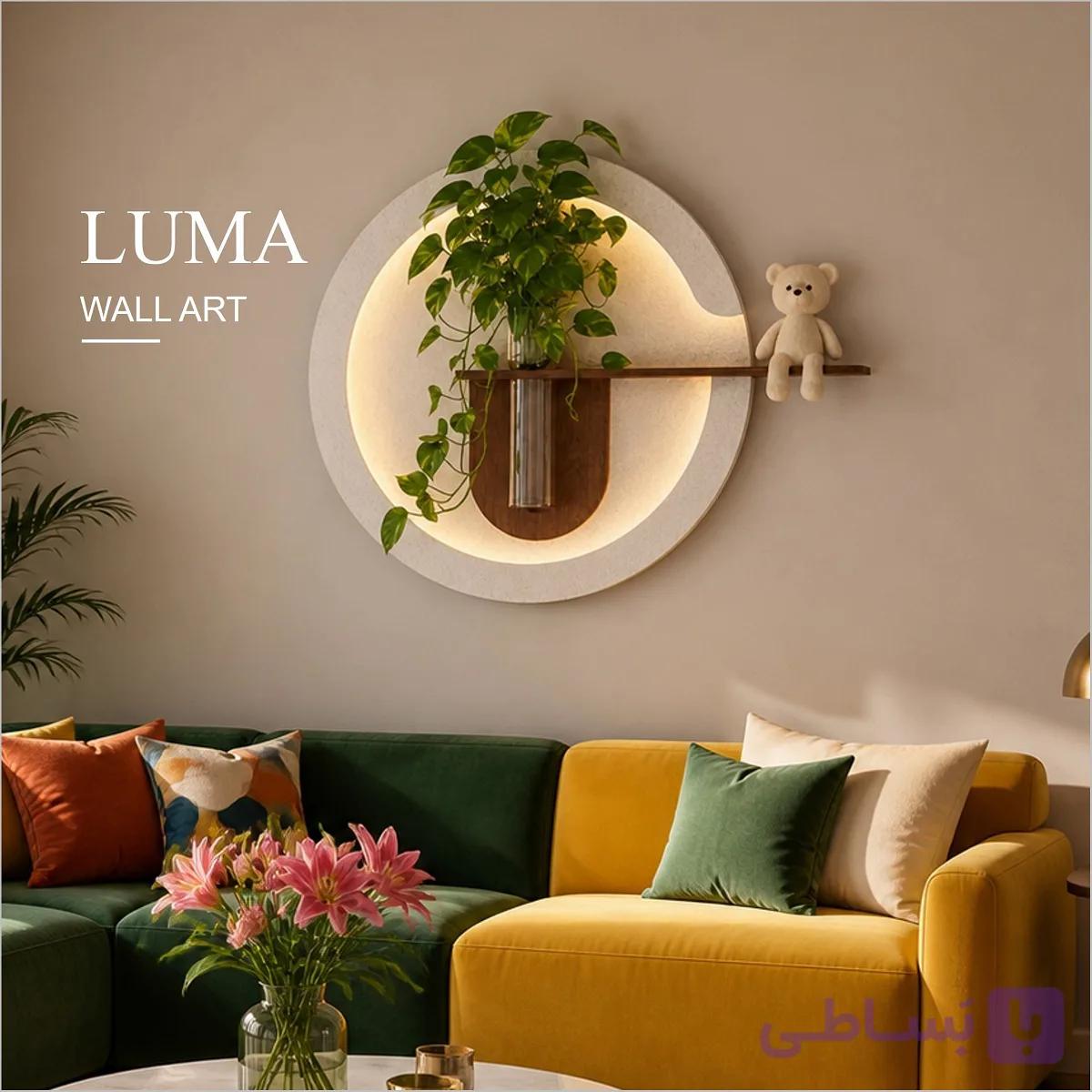 تابلو دیواری مدرن با گلدان شیشه ای و نورپردازی مخفی RGB (دارای ریموت کنترل) مدل "Luma" — تصویر 1