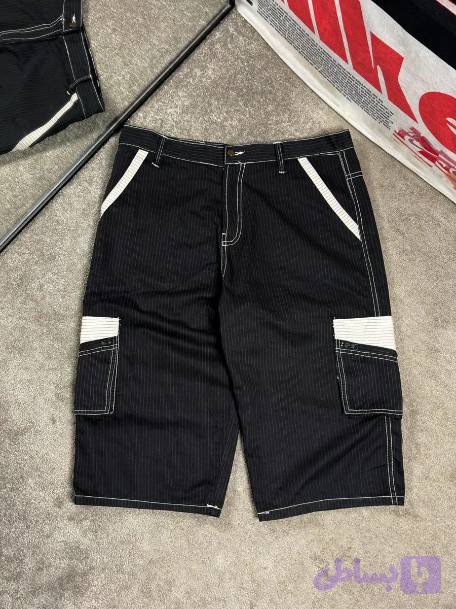 شلوارک پارچه‌ای بلند راه‌ راه بگی Baggy Striped Long Lightweight Shorts — تصویر 1