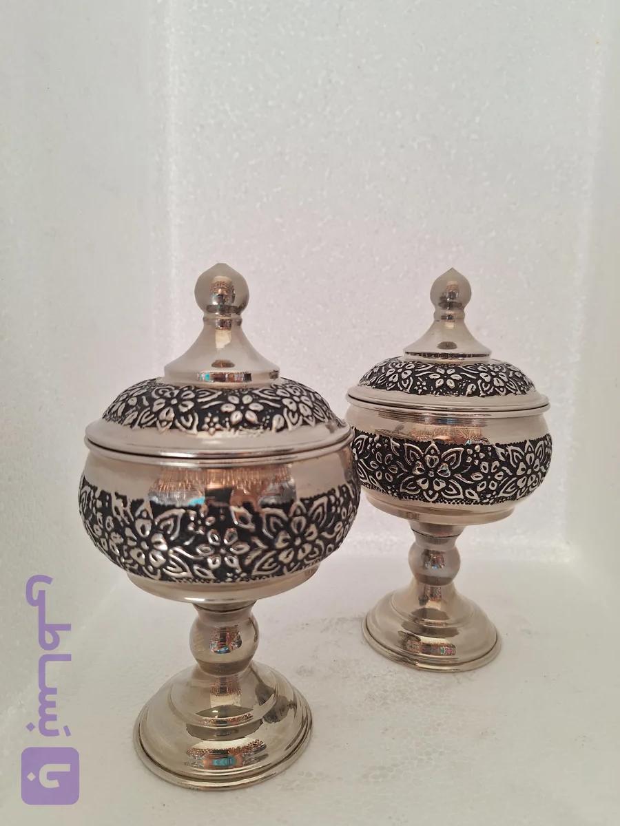 قندان مسی تک پایه طرح گل رز