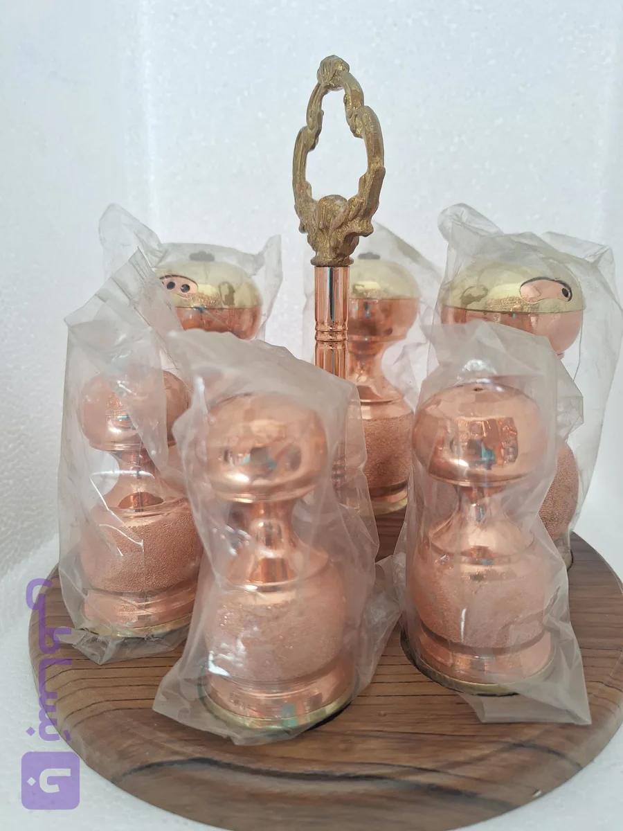 ست جا ادویه مسی استند دار چوبی