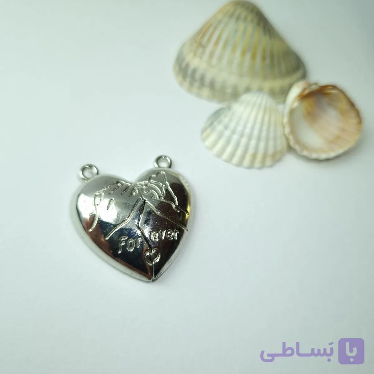 پلاک ست دو نفره قلبی مگنتی نقره ای — تصویر 1