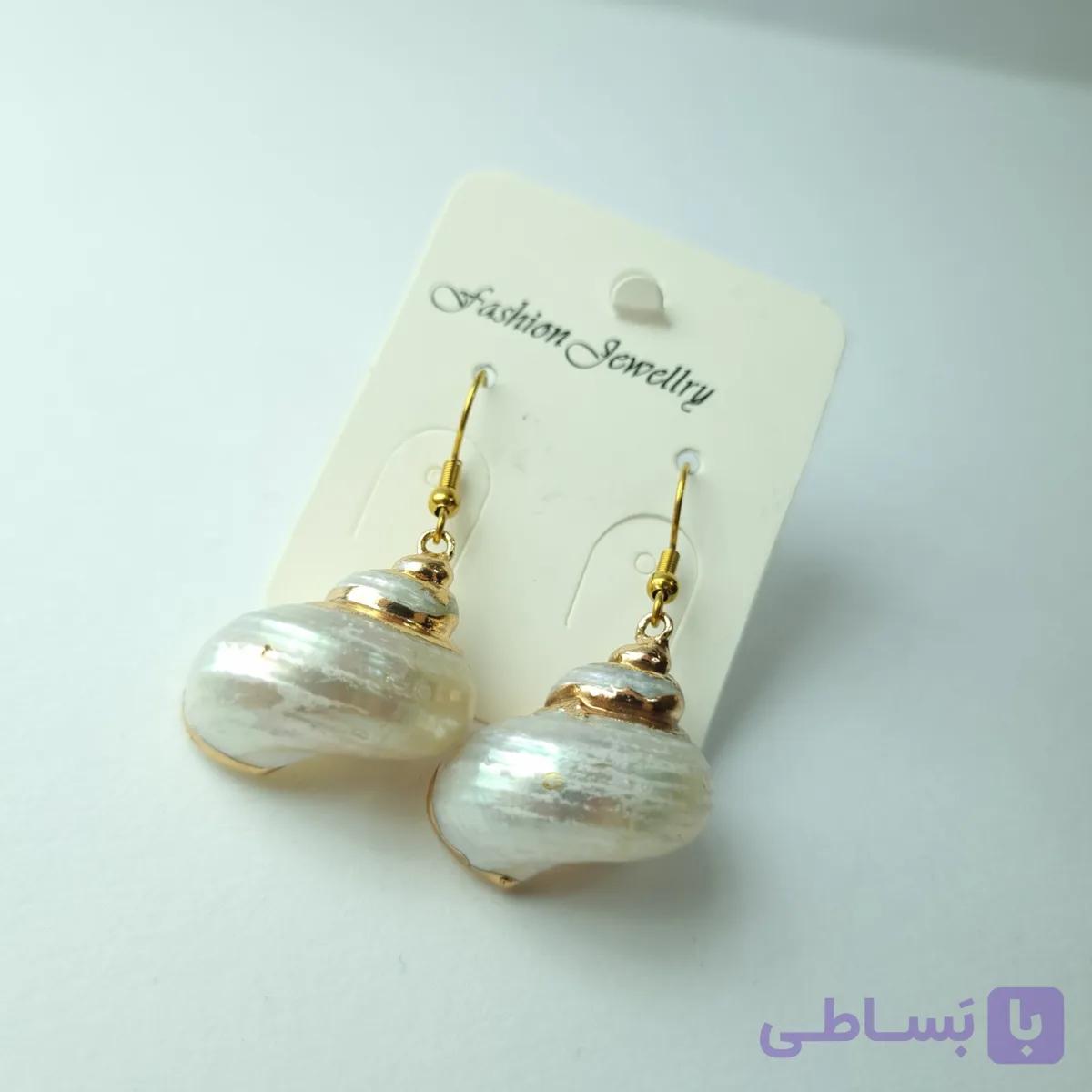 گوشواره صدفی سفید طلایی تپل