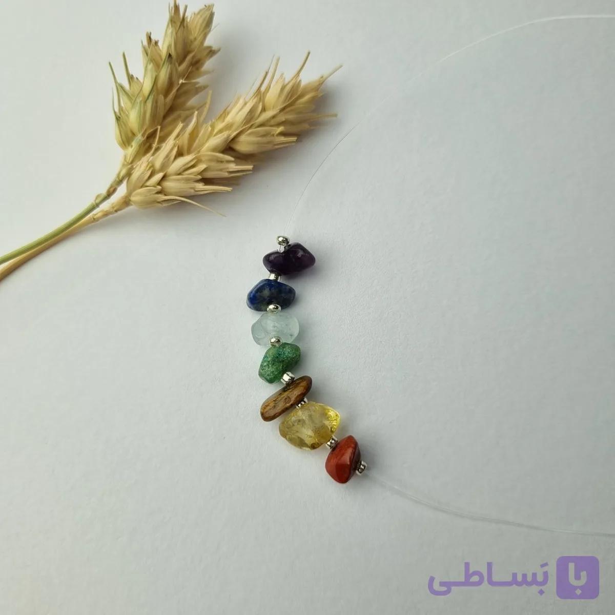گردنبند سنگ هفت چاکرا اصل با نخ نامریی — تصویر 1