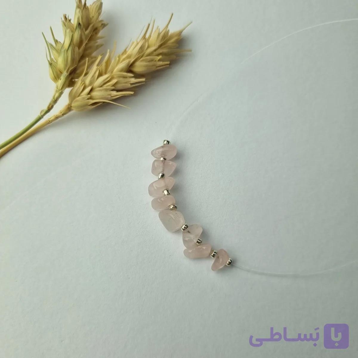 گردنبند سنگ رز کوارتز صورتی اصل با نخ نامریی — تصویر 1