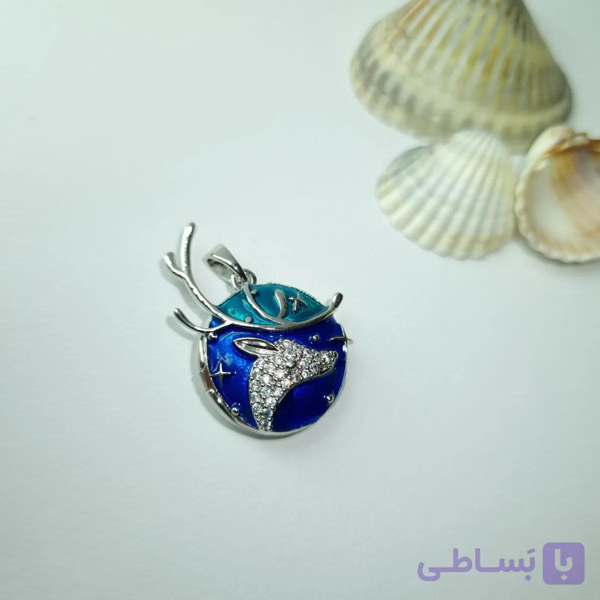 گردنبند لاکت استیل گوزن آبی استیل  سه بعدی با زنجیر — تصویر 1