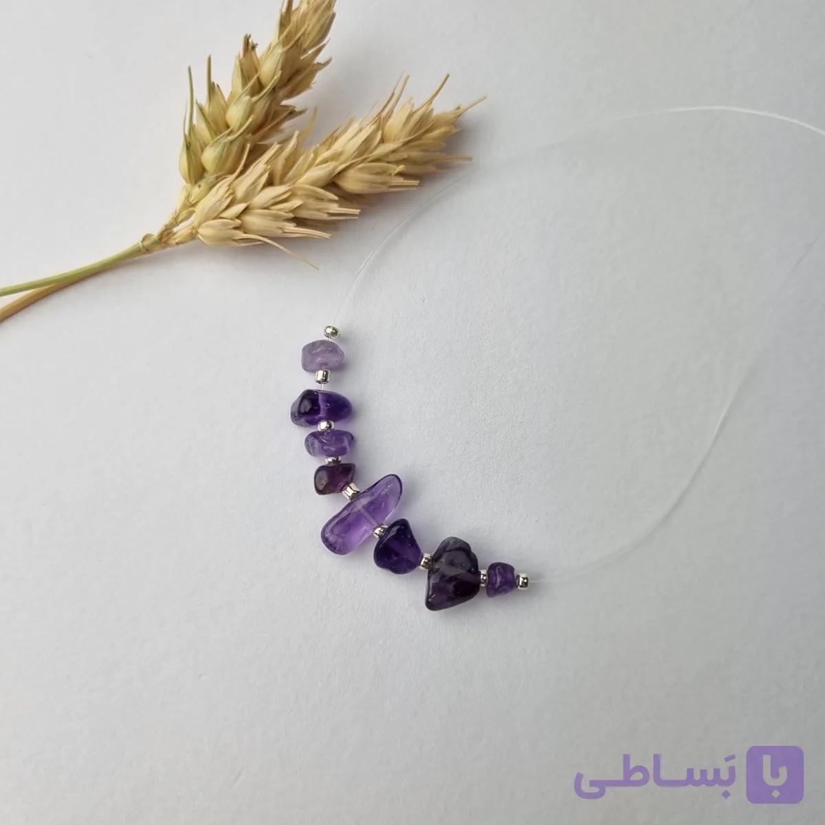 گردنبند سنگ آمیتیست اصل با نخ نامریی — تصویر 1
