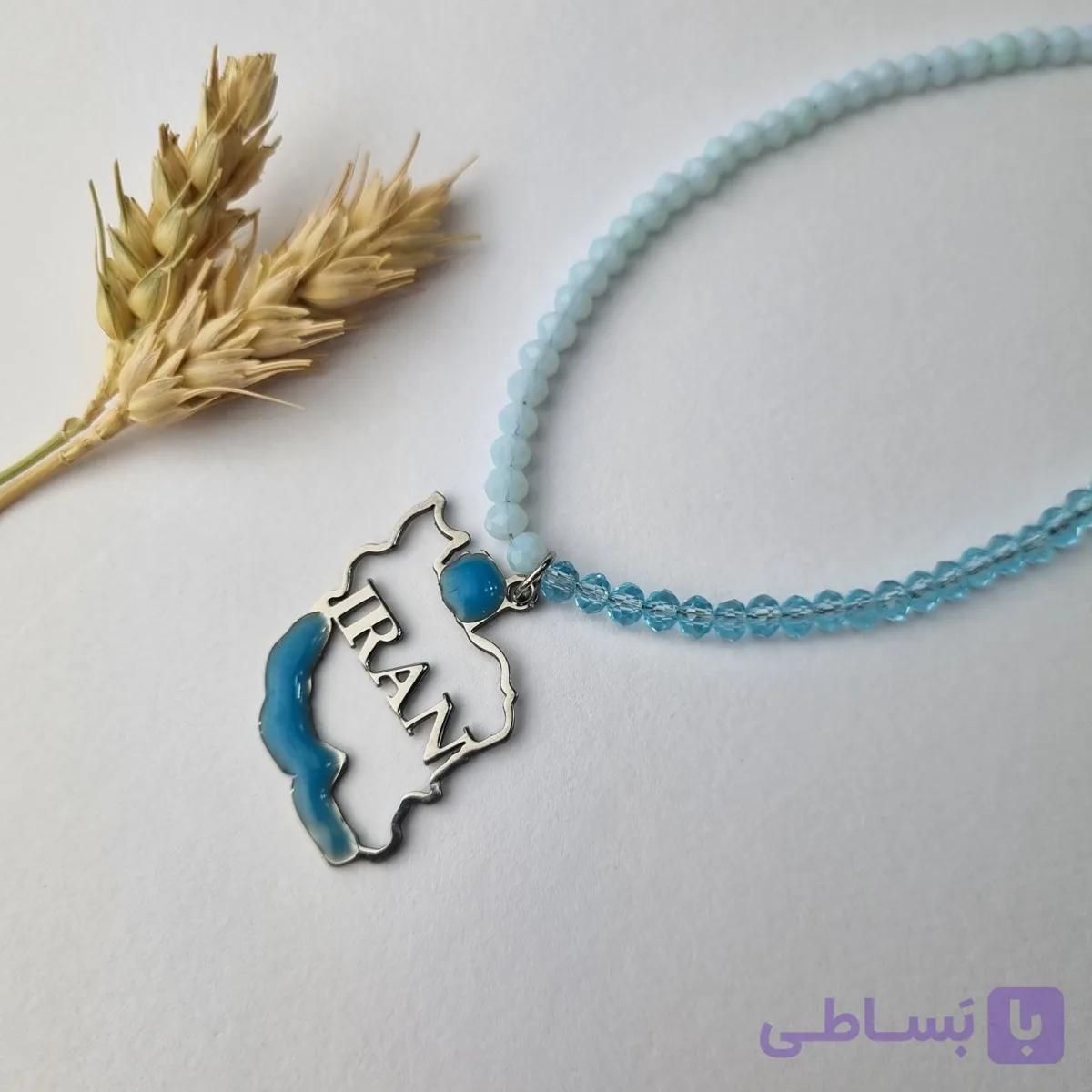 گردنبند کریستال آبی ایران استیل — تصویر 1