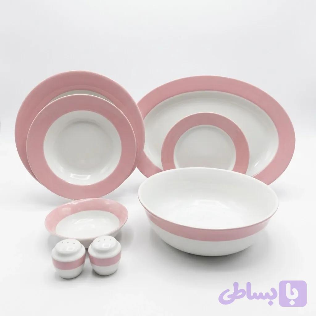 سرویس چینی 29 پارچه دور رنگی صورتی — تصویر 1