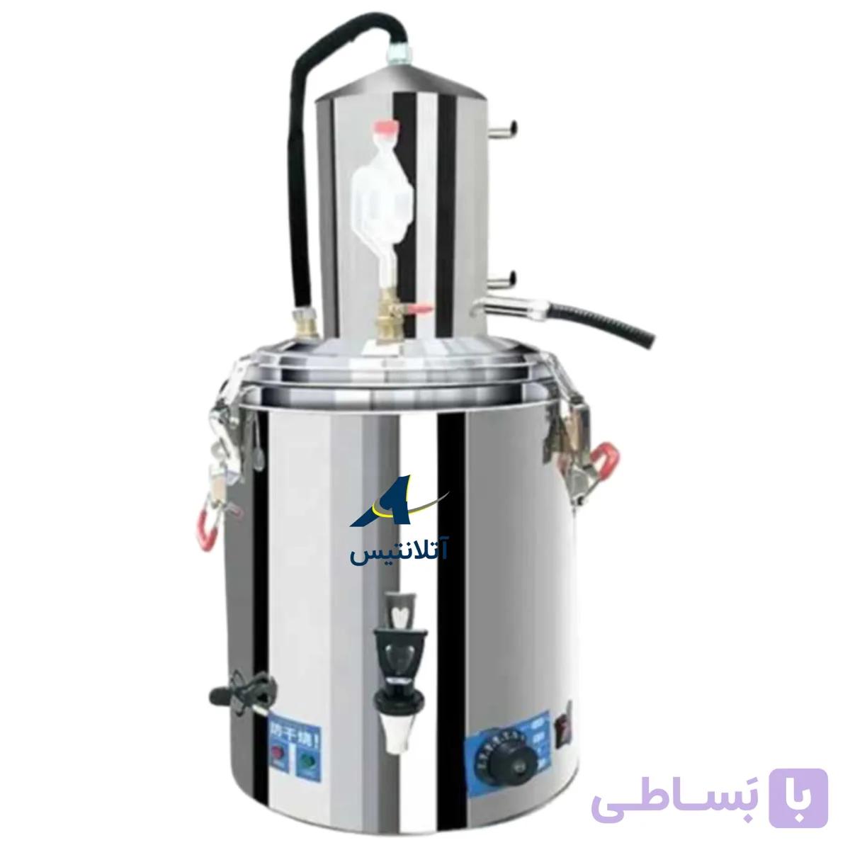 دستگاه تقطیر(عرق گیر/گلاب گیر) 60 لیتری(50 واقعی) برقی صنعتی خارجی استیل برند آتلانتیس مدل AT-108 — تصویر 1