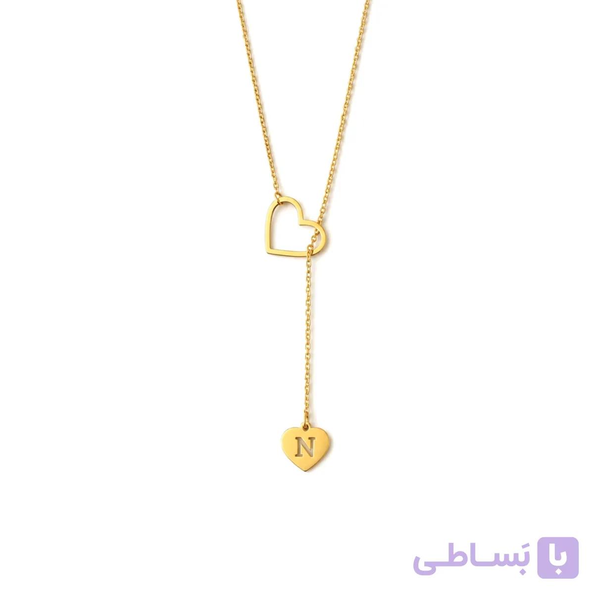 گردنبند دو قلب حرف N نقره — تصویر 1