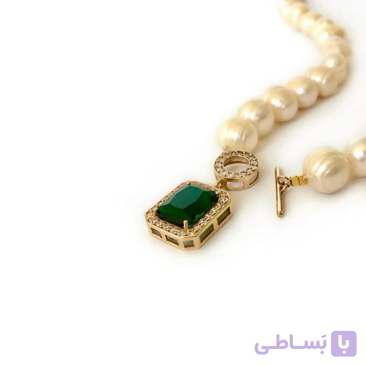 گردنبند قفل تی و مروارید نقره — تصویر 1