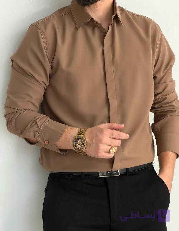 پیراهن مردانه سفید رنگ دوشین دکمه مخفی آستین بلند سایز M تا 5XL
