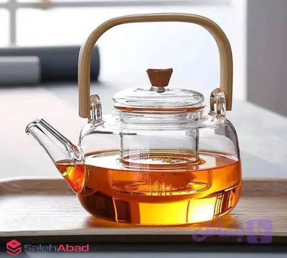 قوری پیرکس دسته چوب فیلتر دار