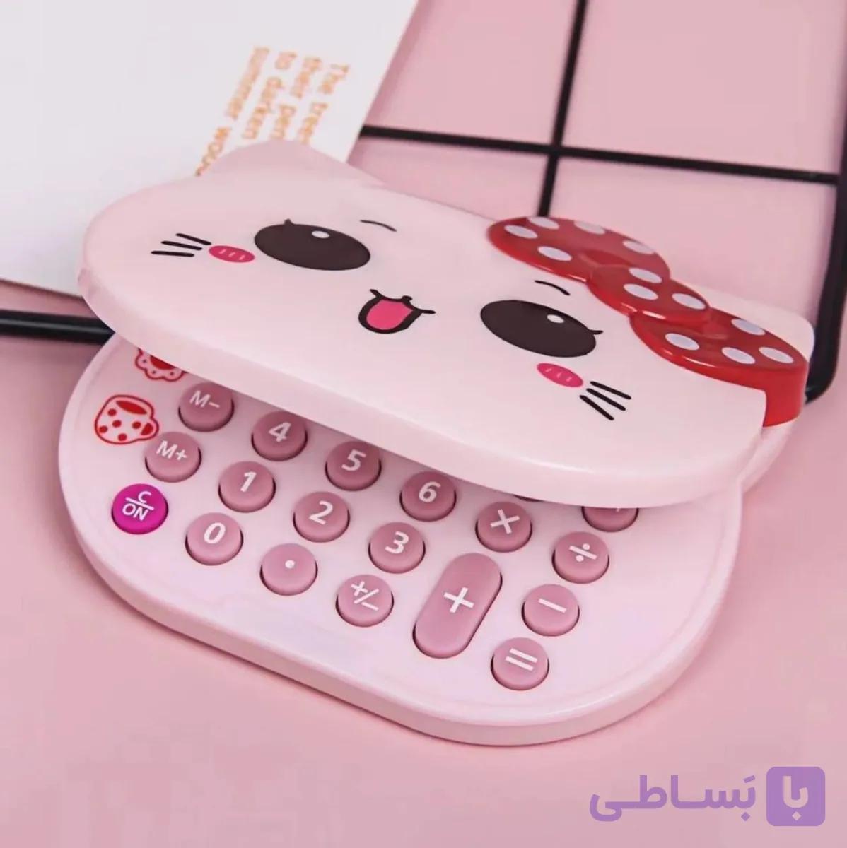 ماشین حساب لپ تاپی کیتی تکرنگ صورتی باطری خور