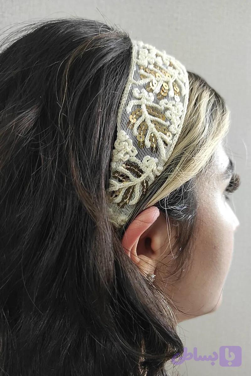 هدبند سوزن دوزی کرم طلایی ✨️🌼