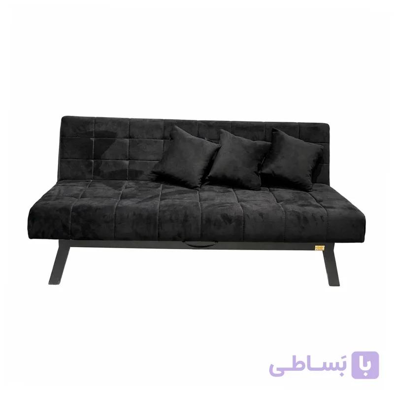 مبل تخت‌خواب‌شو سه نفره با روکش پارچه و پایه فلز مبل تخت خوابشو اورنگ مدل هیدن بدون دسته به همراه 3 کوسن — تصویر 1