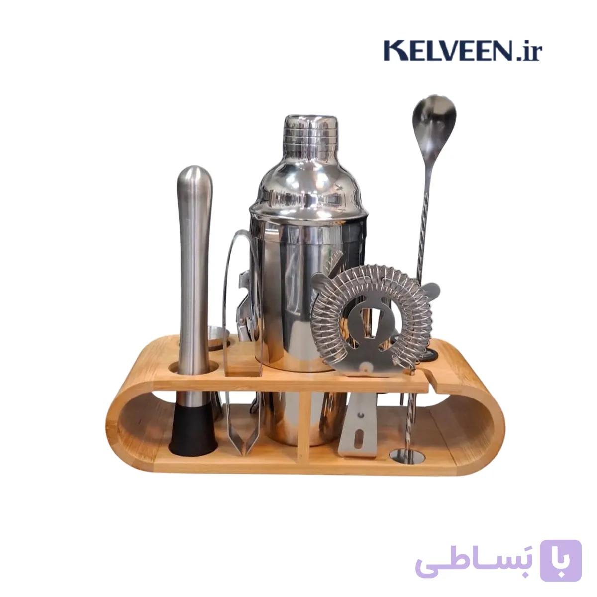 ست بار سرد 14 تکه استیل با استند چوب — تصویر 1