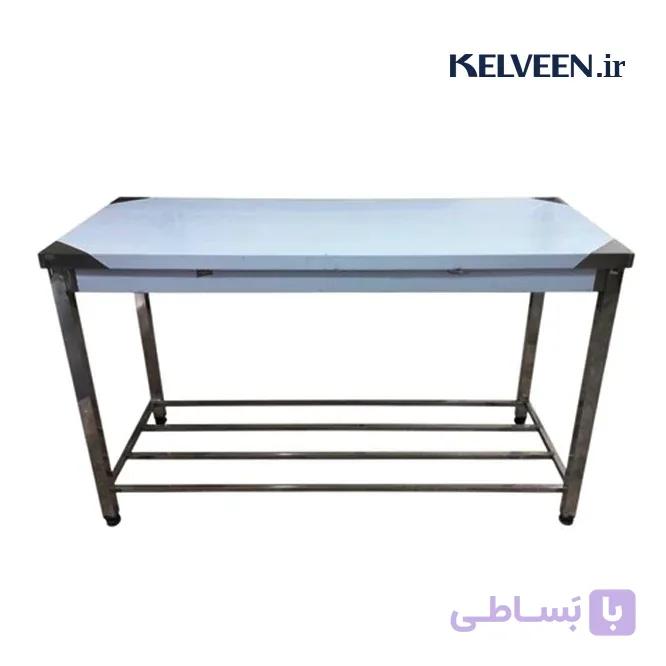 میز کار استیل صنعتی دو طبقه (۱۲۰، ۱۵۰ و ۱۹۰ سانت)