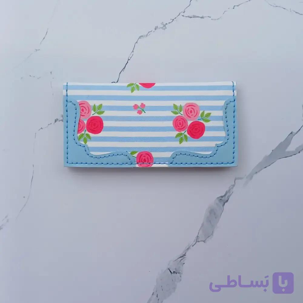 کیف پول قابدار راه راه آبی چرم دست دوز — تصویر 1