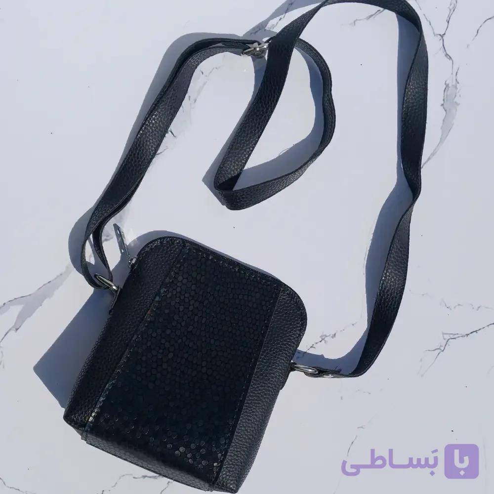 کیف رودوشی مشکی خاویاری چرم دست دوز