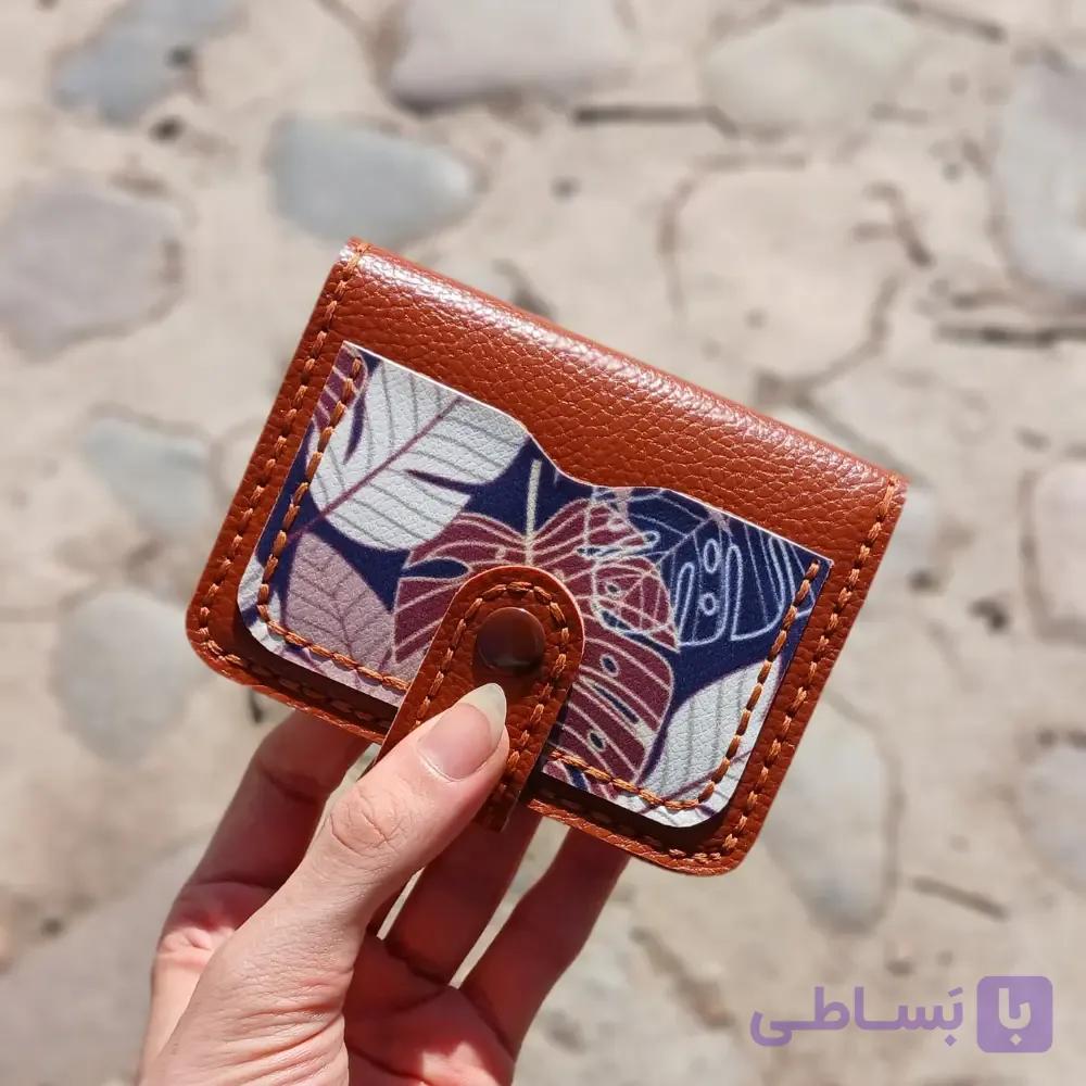 کیف کارت برگ انجیری عسلی دست دوز