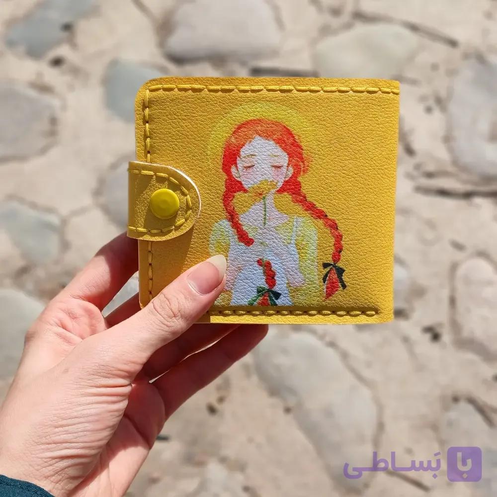 کیف پول جیبی انشرلی زرد دست دوز