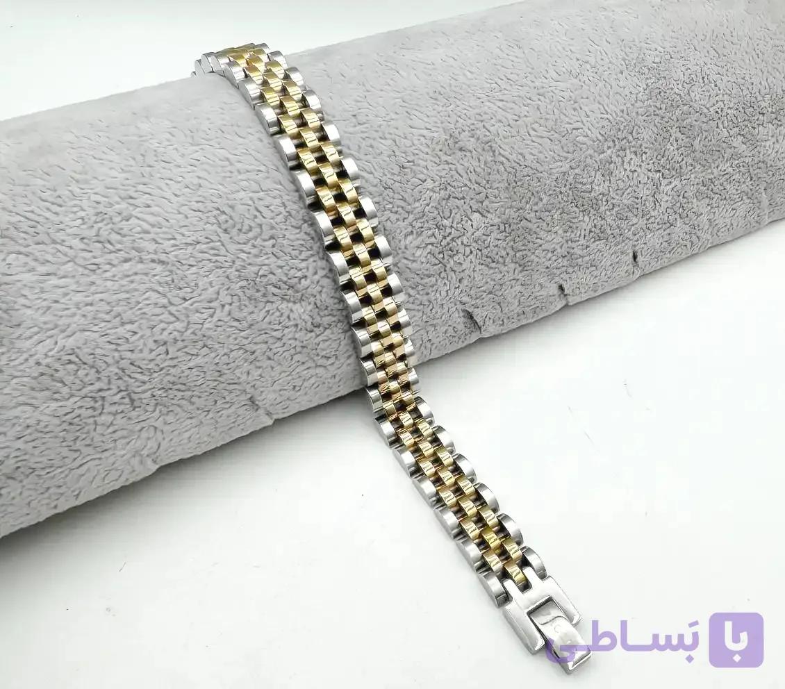 دستبند استیل مدل رولکس دو‌ رنگ