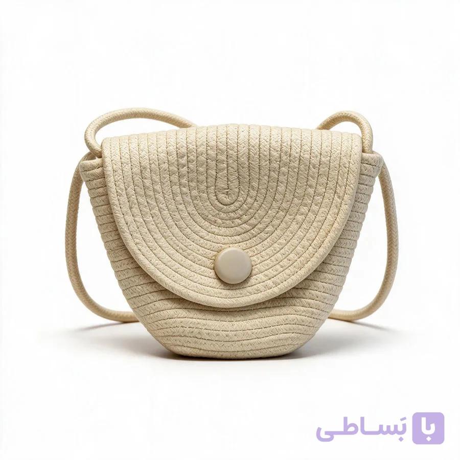 کیف دوشی حصیری کنفی کرمی مدل دکمه‌ای | کد 297 — تصویر 1