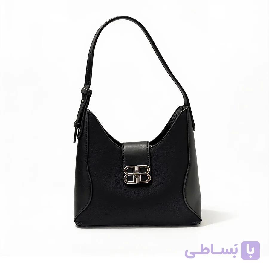 کیف دوشی زنانه درجه یک مدل هوبو با قفل تزئینی  | مشکی و کرمی | کد 1 — تصویر 1