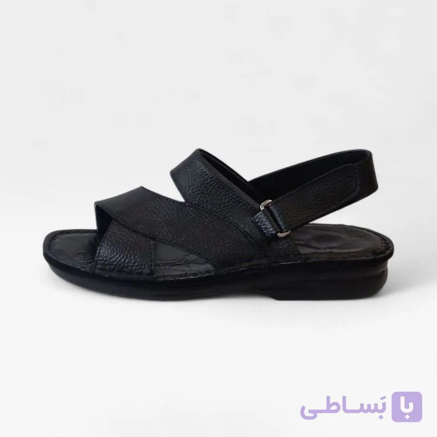 صندل چرمی مشکی مردانه مدل کلاسیک سه بند — تصویر 1