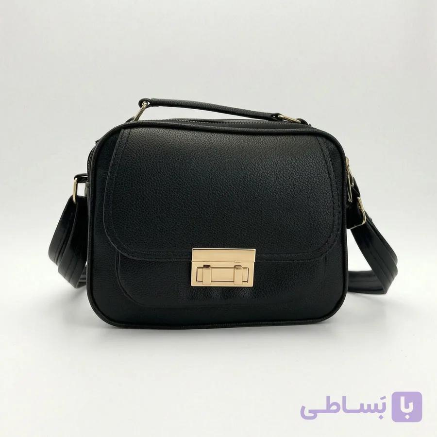کیف روزمره پاسپورتی مشکی طرح چرم با قفل طلایی | کد 447 — تصویر 1