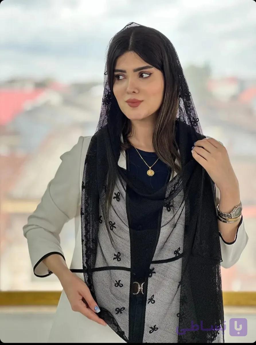 شال توری پاپیونی حاشیه دانتل مشکی