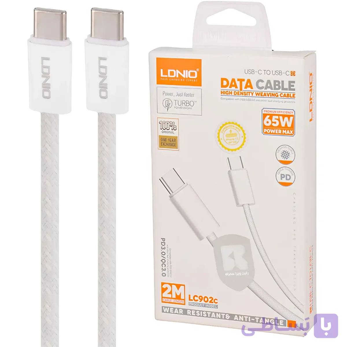 کابل دو سر تایپ سی فست شارژ 65 وات الدینیو مدل LC902C طول ۲ متر