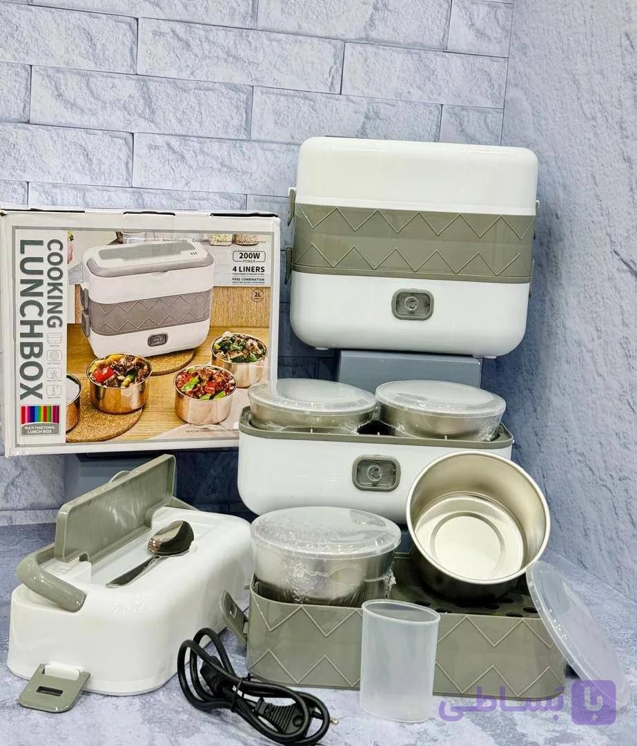 لانچ‌باکس برقی چندکاره ۲ لیتری مدل Cooking Lunch Box | گرم‌کن و پلوپز مسافرتی دو طبقه ۴کاسه